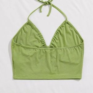 Rib-knit crop halter top